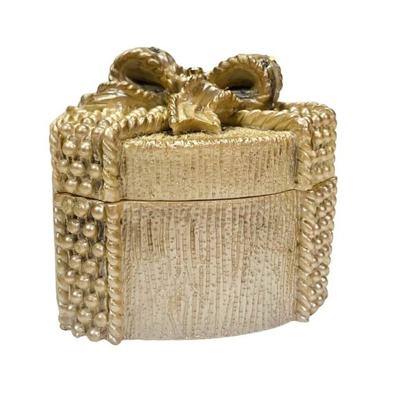 Santini Golden Heart Trinket Box Rhinestone 3" Palm Beach Regency Signed Stamp - Picture 4 of 14